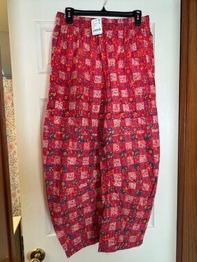 Free People NWT Game Day Red Floral Patchwork Wide Leg Pants
